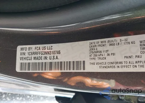 2022 Ram 1500 Big Horn 4X4 5'7 Box из США, поврежденный, VIN 1C6RRFFG3NN310746